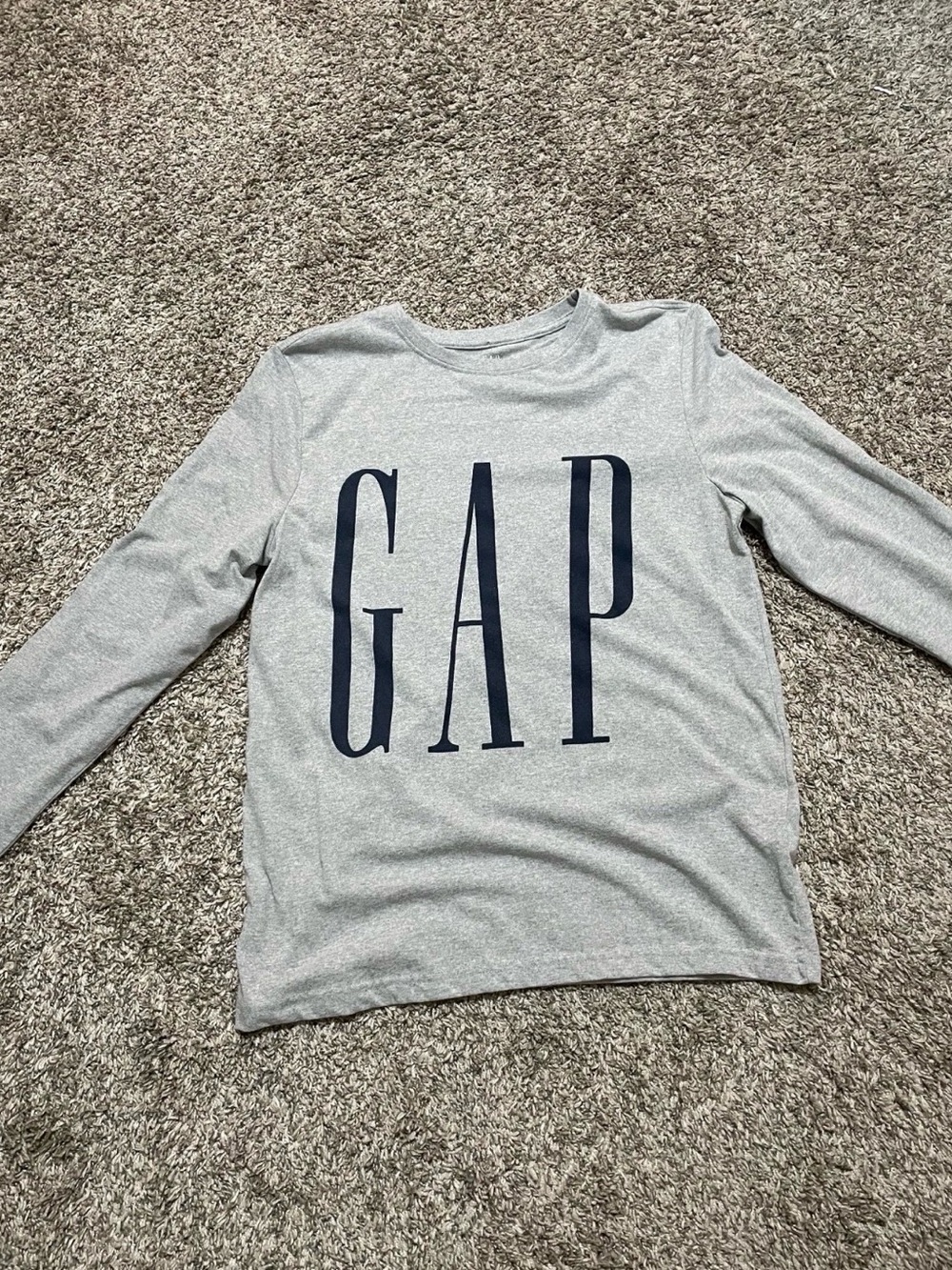 GAP Light Gray Long Sleeve Tee with Navy Logo